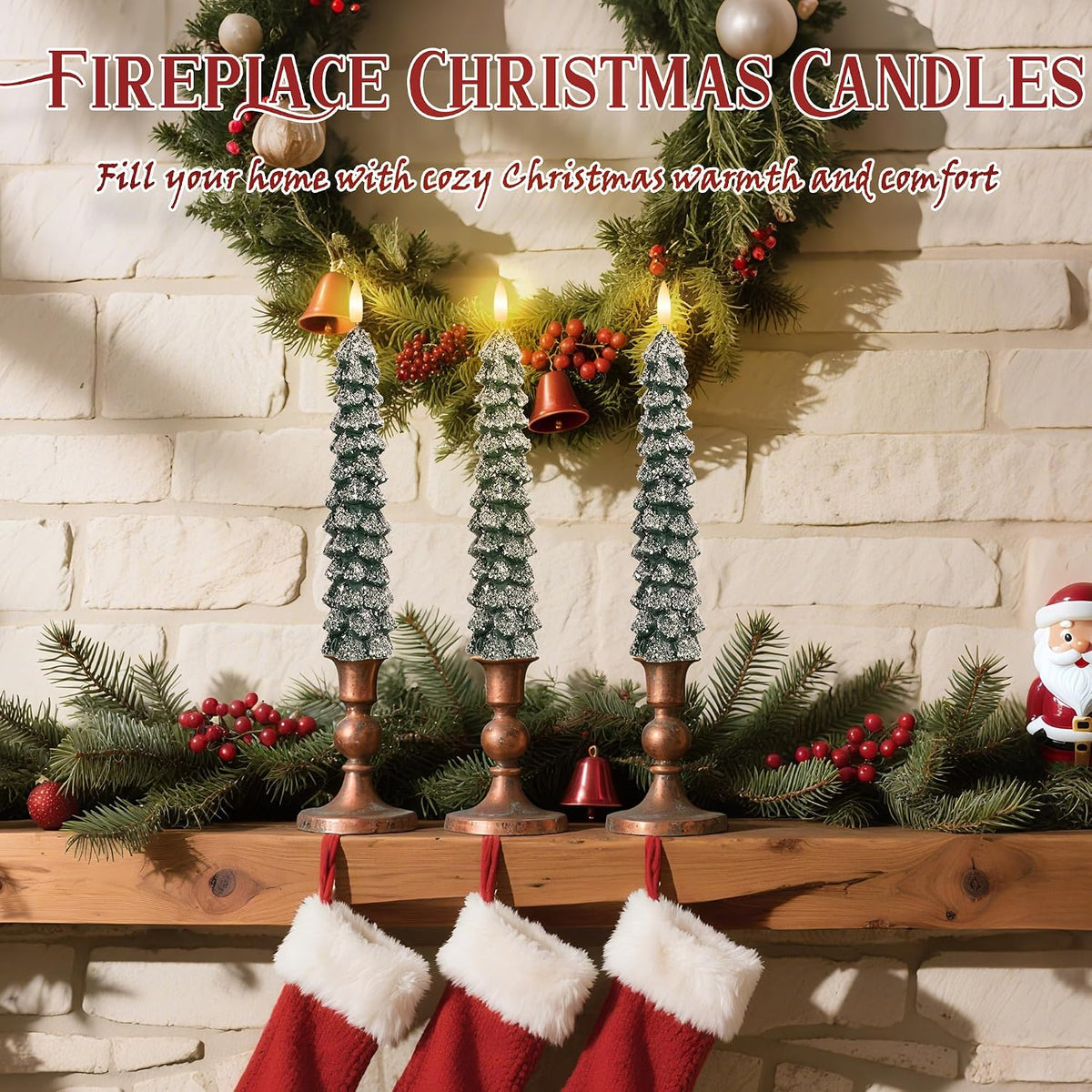 Flameless Christmas Tree Taper Candles with Remote Set of 3, Snowflake
