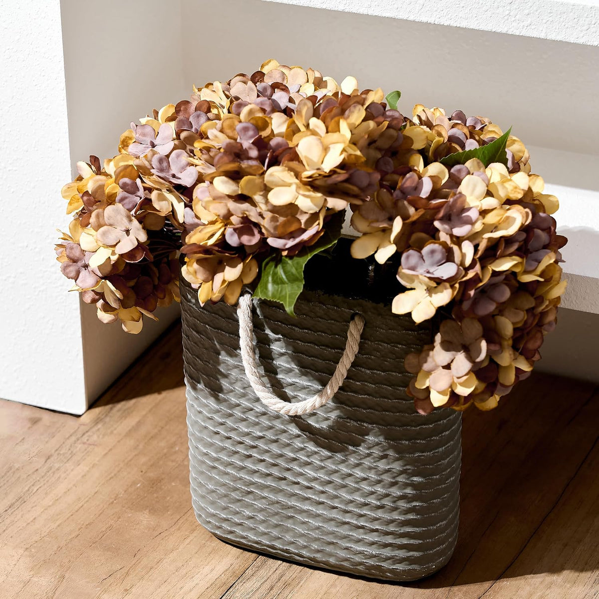 Vaseking 8 inch Ceramic Modern Minimalism Creative Vase with Hanging Rope