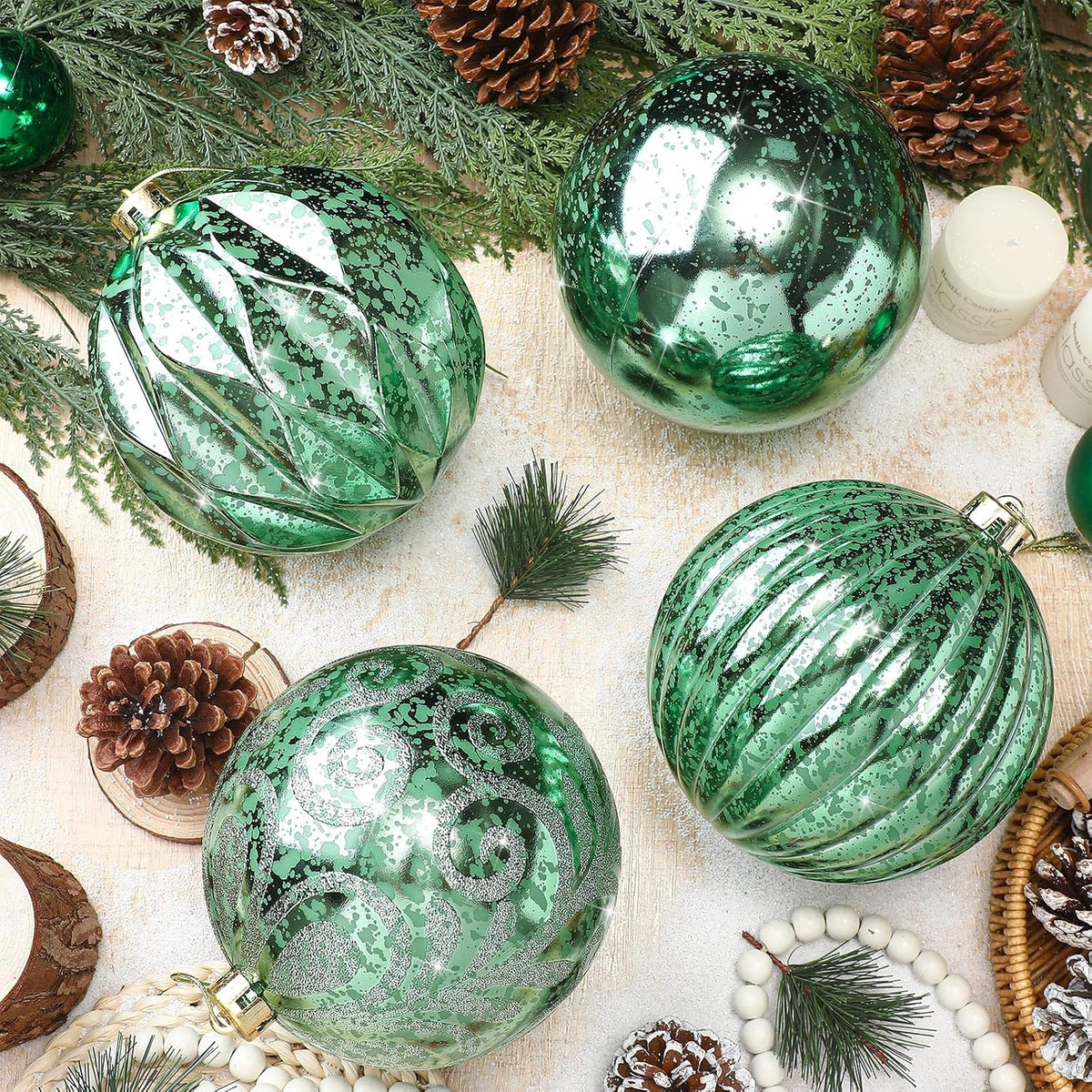 Arrowbash 4 Pcs 6'' Light Green Mercury Big Christmas Ball Ornaments Set