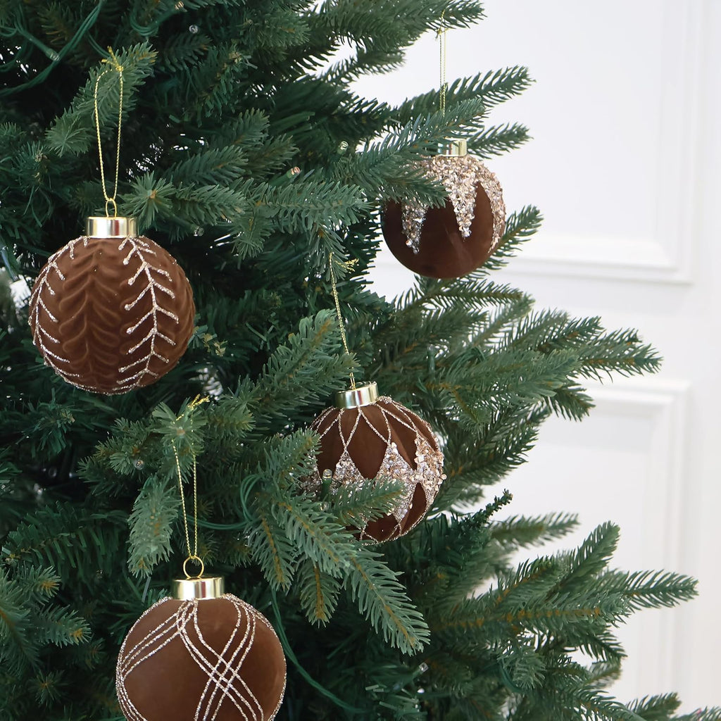 20PCS Velvet Christmas Ornaments with Glitter, 2.36IN Flocked Ornaments Set