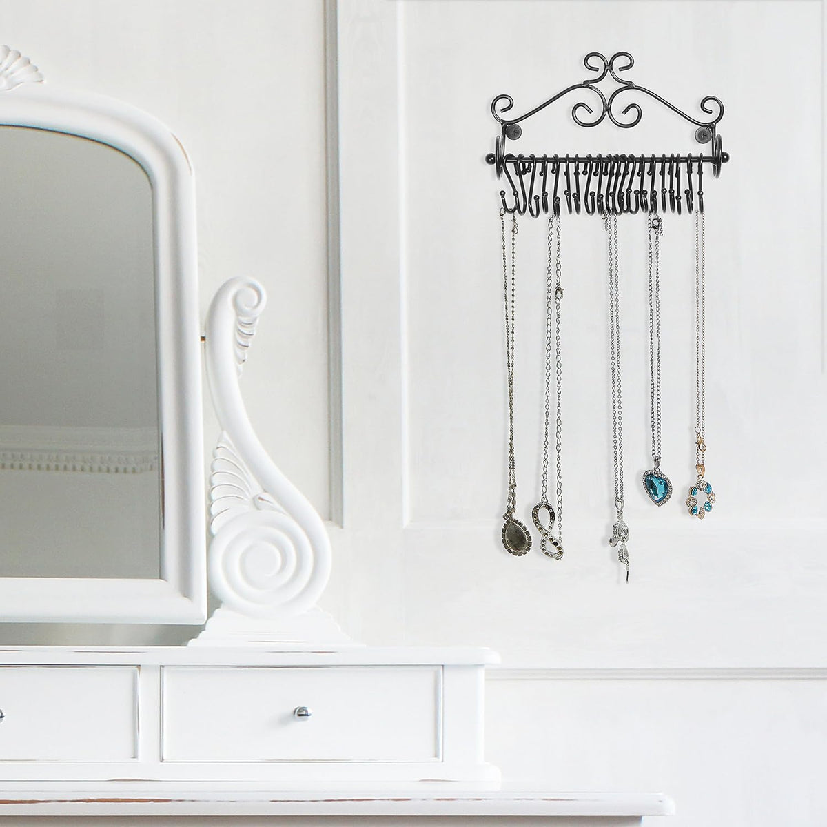 MyGift Set of 2 Wall Mount Necklace Holder Black Metal Jewelry Rack