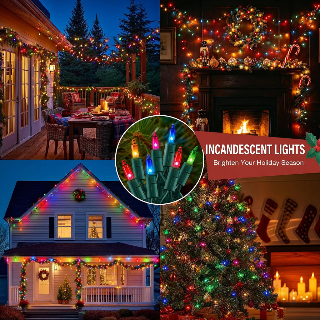 Dazzle Bright Multi-Colored Christmas Mini String Lights, 20FT 100 Count Incandescent Waterproof Fairy Lights Plug in, Connectable Christmas Decorations for Indoor Outdoor Home Party Garden Yard