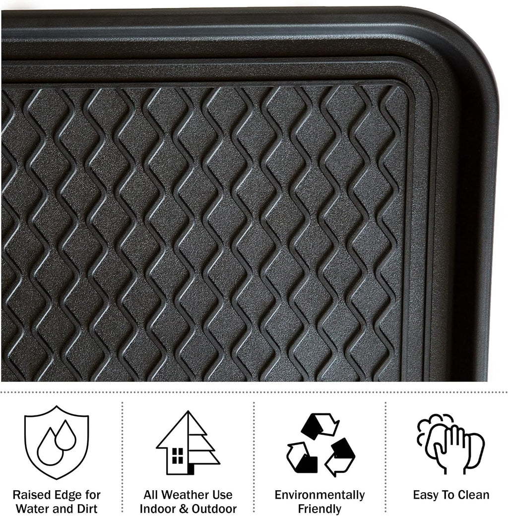 Stalwart 75-ST6012 All Weather Boot Tray-Water Resistant Plastic Utility Shoe Mat for Indoor and Outdoor Use in All Seasons (Black), Large