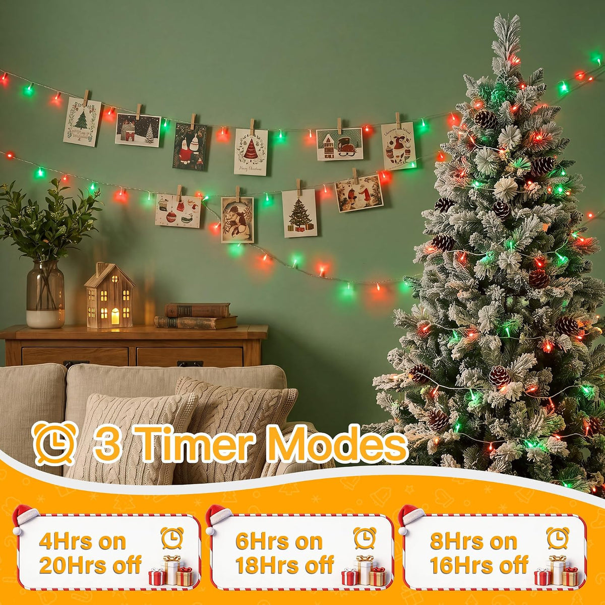 Ollny 100 LED Christmas Lights 33FT, Red & Green Connectable Fairy Lights
