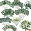 200 Pcs 8 Kinds Mixed Greenery Stem Artificial Faux Eucalyptus Leaves