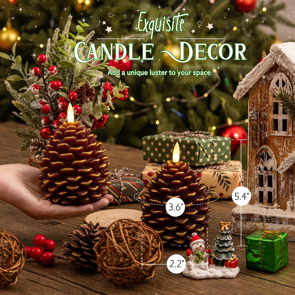 Christmas Flameless Pinecone Candles with Remote, Real Wax Pine Cone Candle