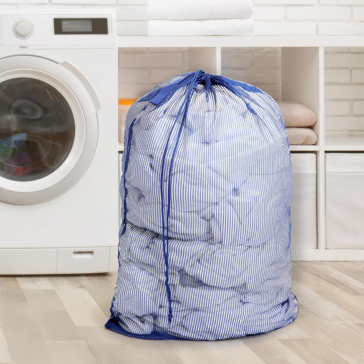 Smart Design Mesh Laundry Bag w/ Handle & Push Lock Drawstring - VentilAir Mesh Material - for Clothes & Laundry - Home Organization (Holds 3 Loads) (36 x 24 Inch) [Blue]