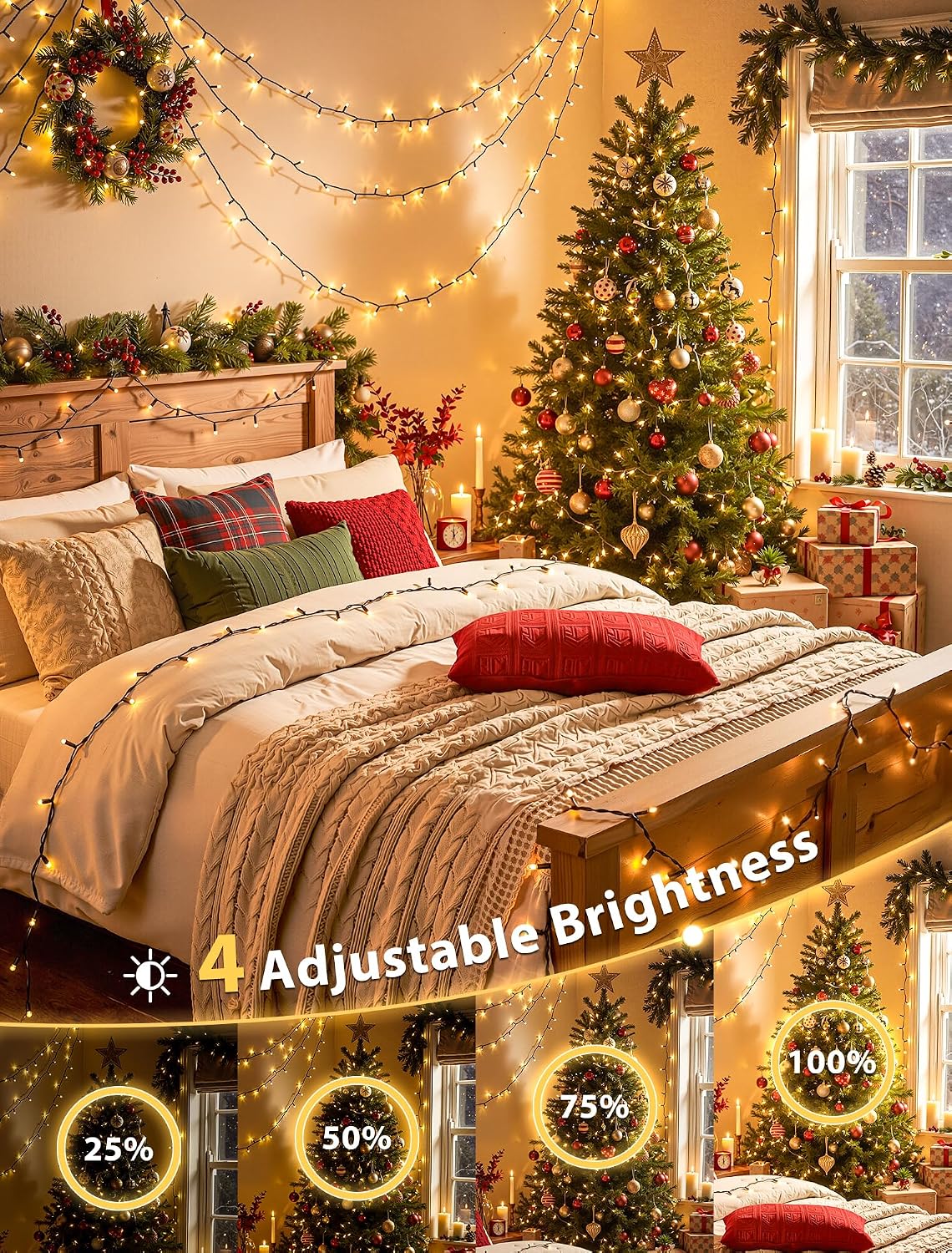 Hopolon Warm White Christmas Fairy String Lights, 33FT 100-LED with Remote