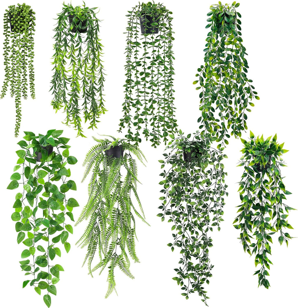 Der Rose 8Pcs Fake Plants Artificial Hanging Vines for Office Shelf Decor