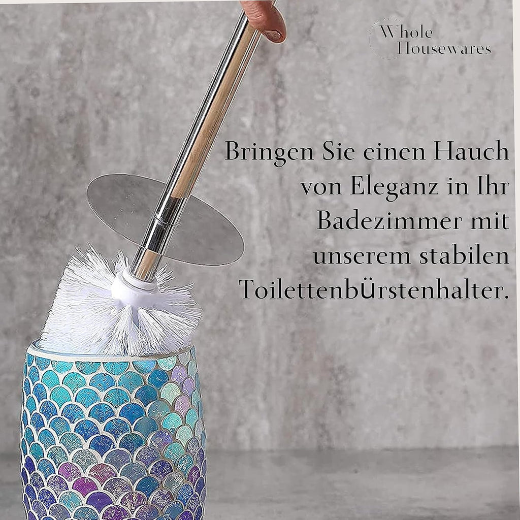 WHOLE HOUSEWARES | Modern Toilet Brush Set | Toilet Bowl Brush and Holder | Bathroom Accessory Set | Toilet Brushes for Bathroom | Freestanding Mosaic Toilet Bowl Cleaner (Mermaid)