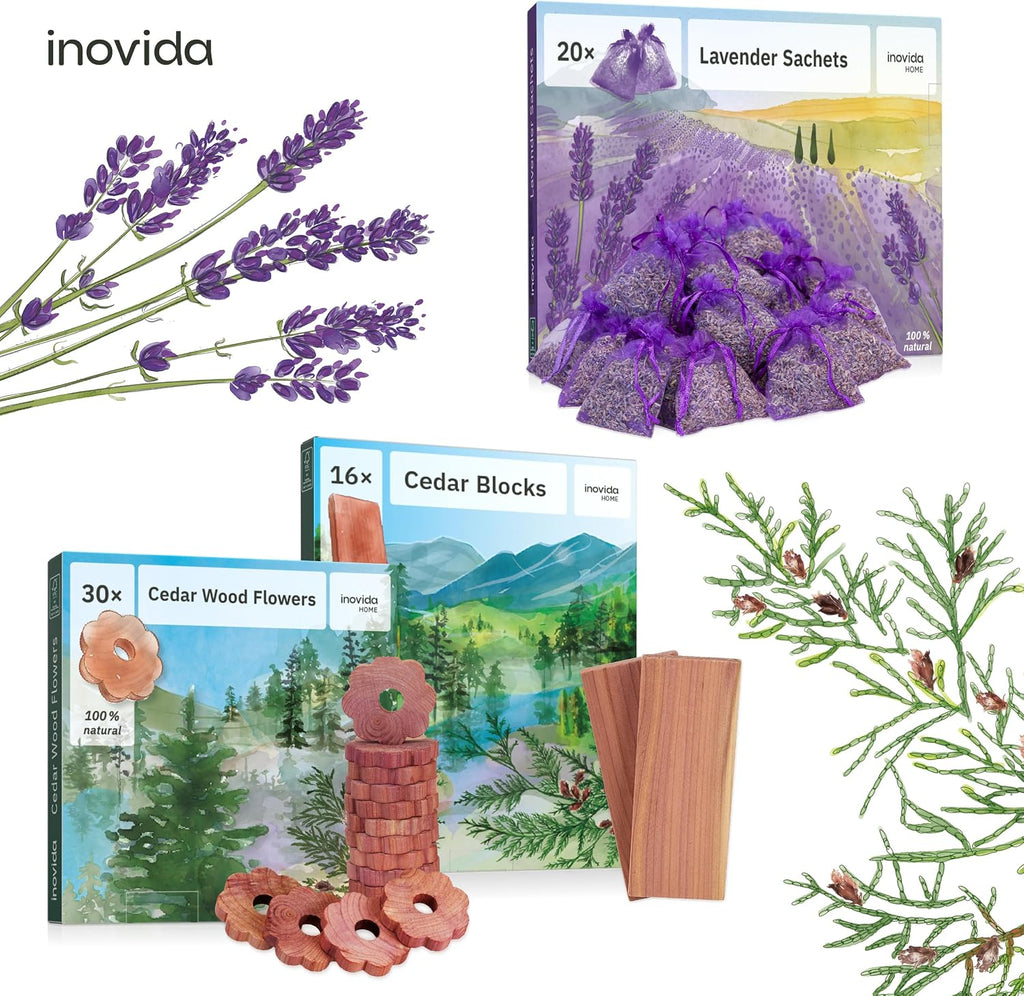 Inovida 20x Lavender Sachets - Stop Clothes Damage - Sachet Bags for Drawers, Closets, Wardrobe, Cars - 100% Natural Dried Flowers - Room Air Freshener, Closet Scent