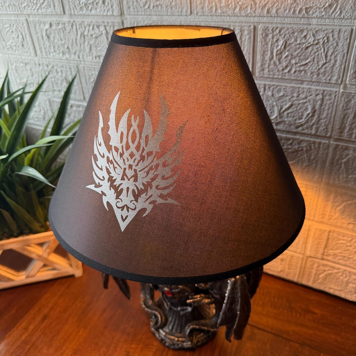 Dragon Table Lamp, 19 Inch Gothic Guardians with Black Fabric Shade