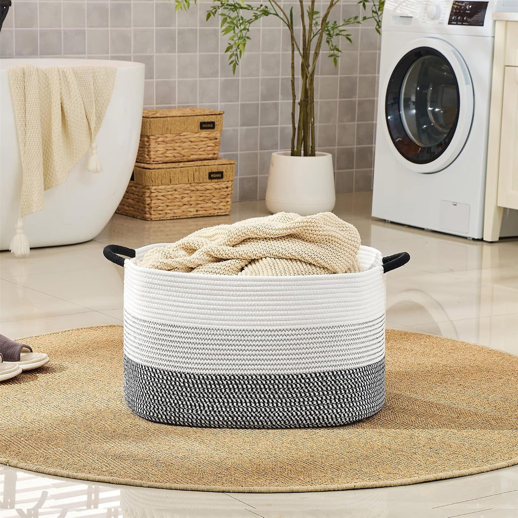 Large Blanket Basket, 75L Woven Rope Storage Basket 22x17x12 in