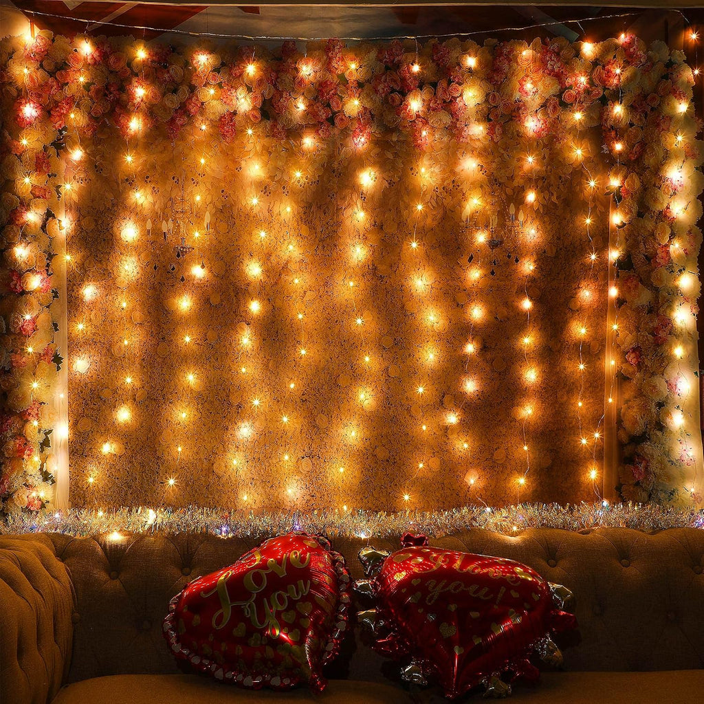 3 Pack 195 LED Curtain Tapestry Lights, 6.5 x 5 ft Backdrop String Lights