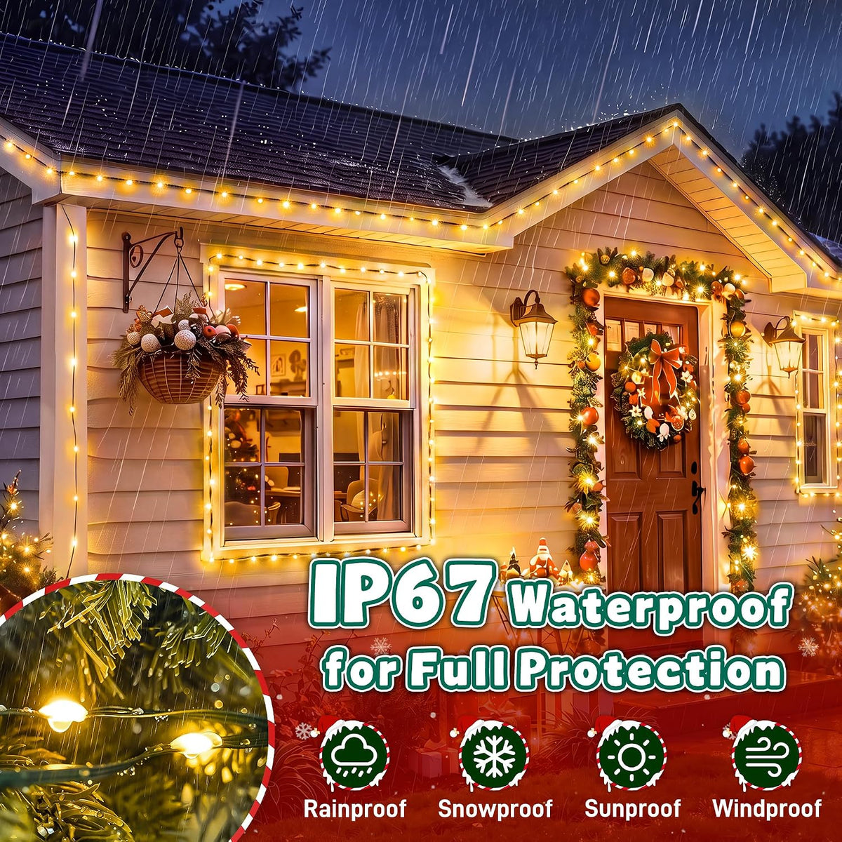 Outdoor Christmas Lights 500 LED 164FT, 13 Modes Warm White
