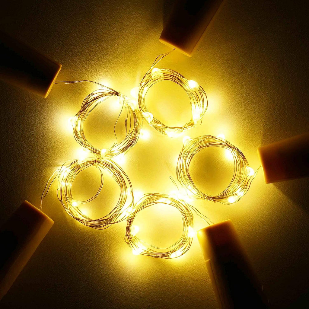 Wine Bottle Lights with Cork, 15 Pack Battery Operated 10 LED Cork Shape Silver Wire Colorful Fairy Mini String Lights(No Bottles) for DIY, Party, Christmas, Wedding Decor (Warm White)