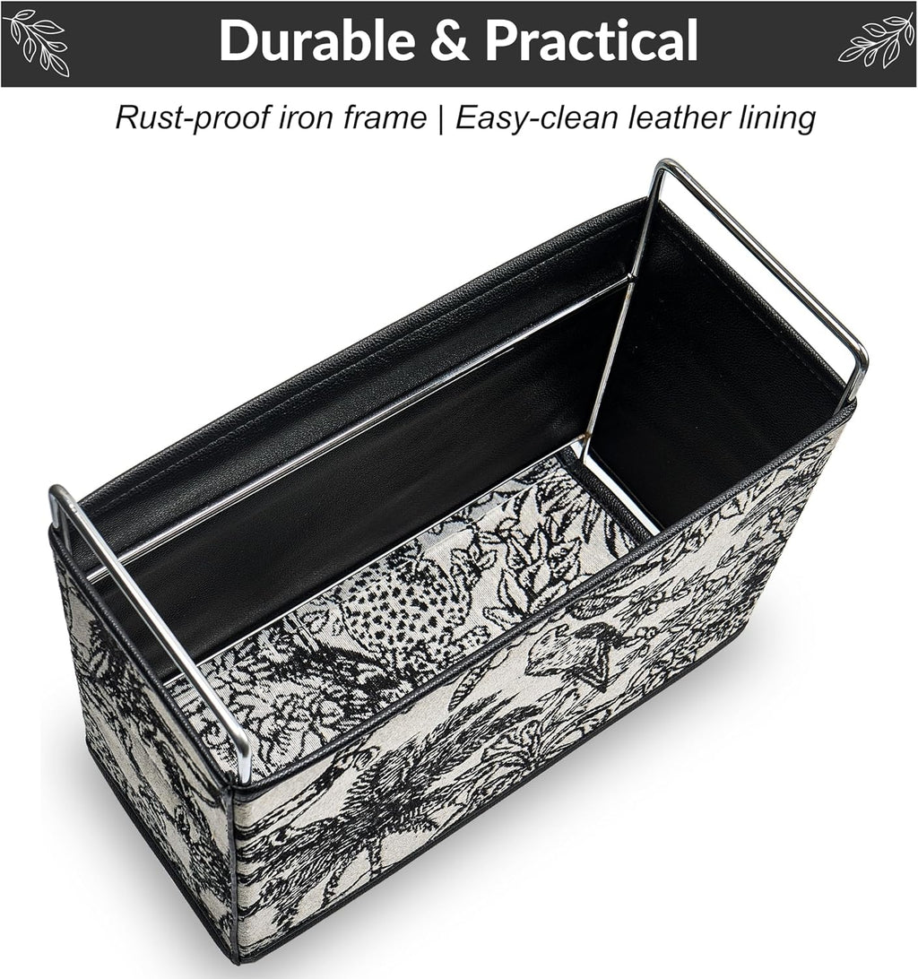 Leather Magazine Holder Rack Floor Basket for Bedroom & Living Room