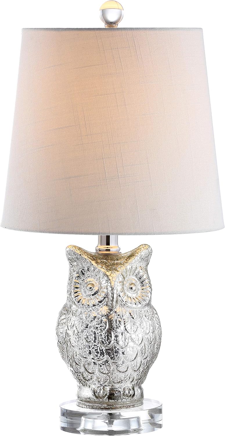 JONATHAN Y Night Owl 19" Glass Table Lamp Crystal Base, Silver/Ivory