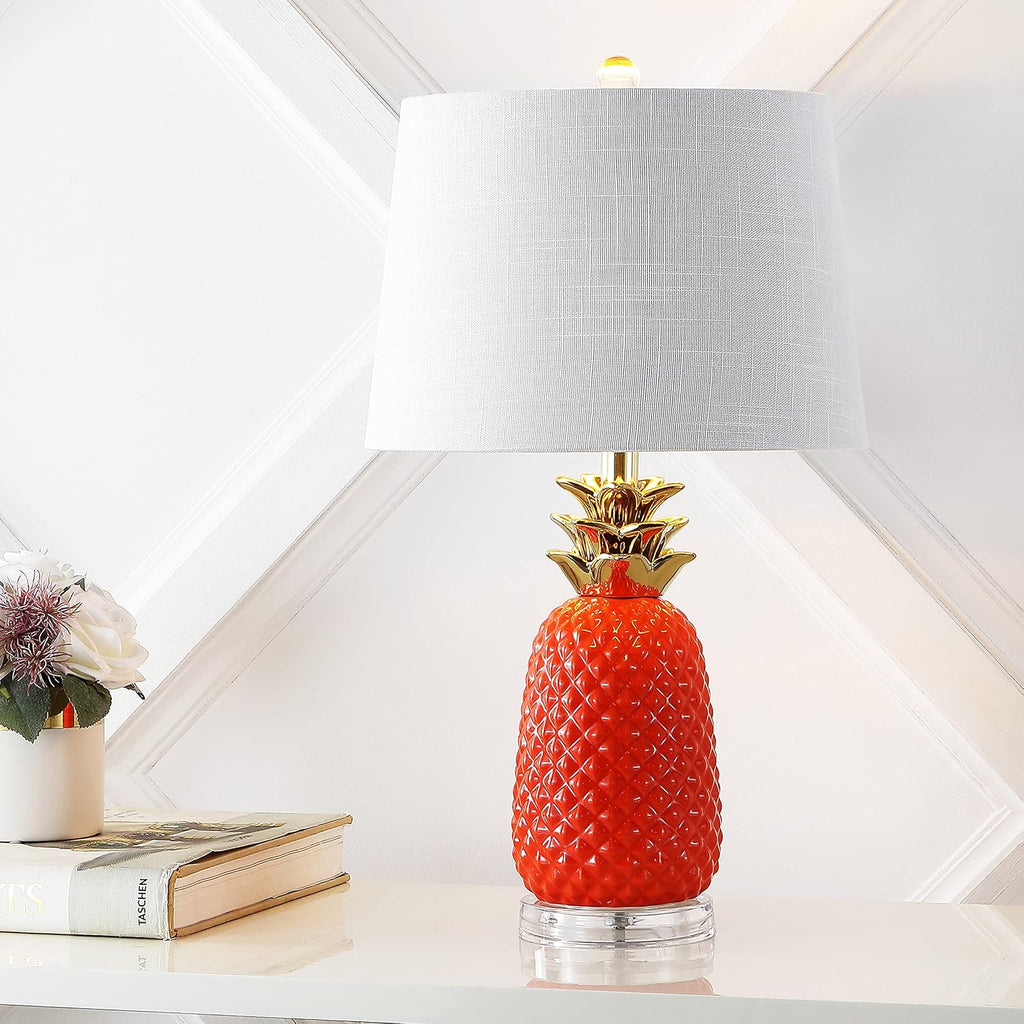 JONATHAN Y Pineapple Ceramic Table Lamp Bedside Nightstand 23", Orange/Gold