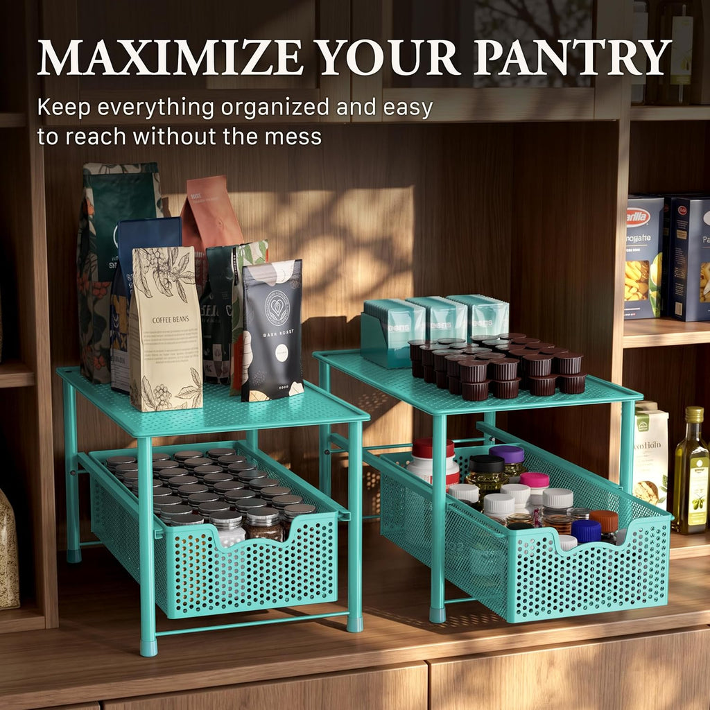 Simple Houseware Stackable Under Sink Sliding Basket Drawer, Turquoise