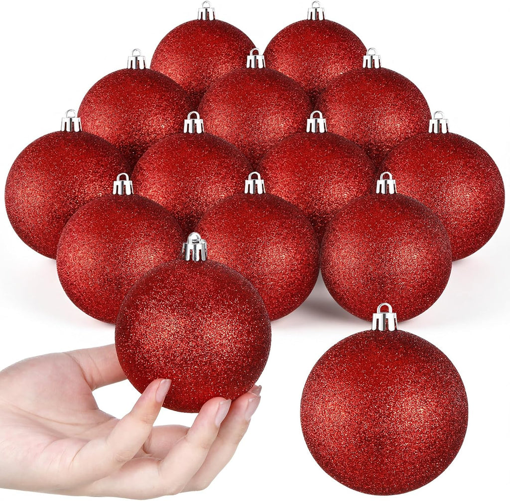 Leitee 16 Pcs 3.15 Inch Glitter Christmas Ball Ornaments, Red