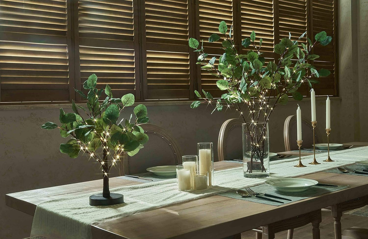 LITBLOOM Lighted Eucalyptus Branches 24IN 36 LED with Timer Battery Operated Lit Artificial Greenery for Wedding Party Home Spring Decoration Indoor Outdoor