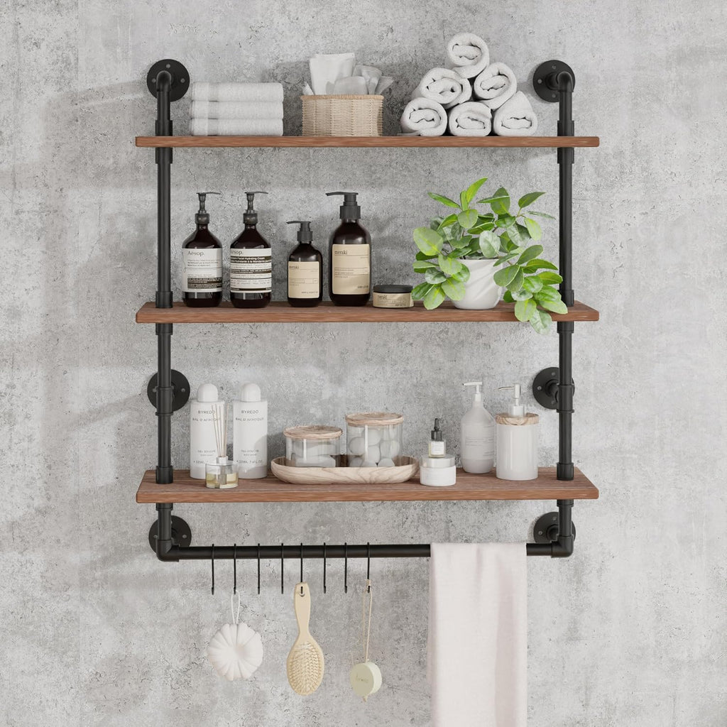 ROGMARS Industrial Pipe Shelving Bathroom Shelves with Towel bar