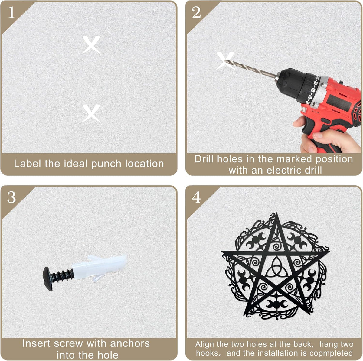 AWISBI Witchy Wall Decor, Triple Moon Pentagram Metal Art for Gothic Home