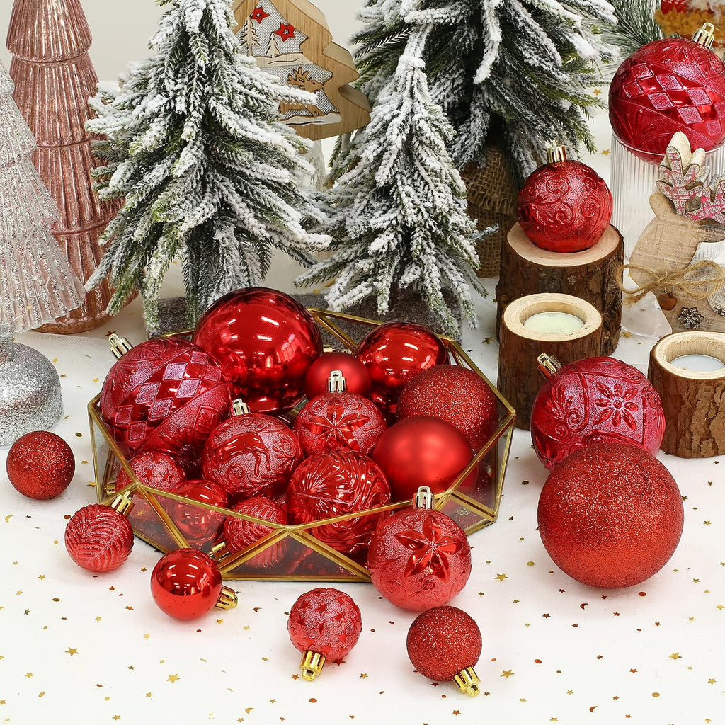 34ct Red Christmas Ball Ornaments Shatterproof Plastic Christmas Tree Decorations for Xmas Party Home Office Holiday Decor -Medium Size (2.36"/ 60mm)