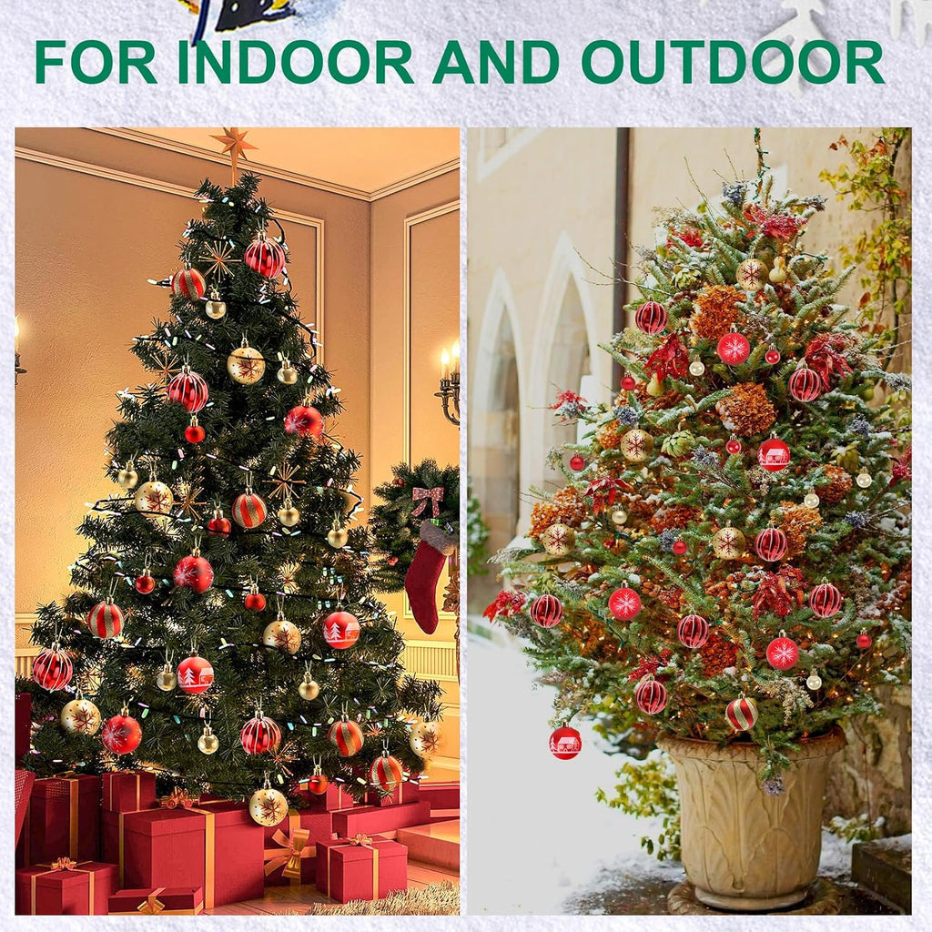 PEMOTech 88ct Christmas Tree Balls Ornaments, Colored Shatterproof Plastic Decorative Baubles, Hanging Ornament Decorations for Xmas Tree Decor Holiday Party Wedding Wreath Garlands Trees(Red & Gold)