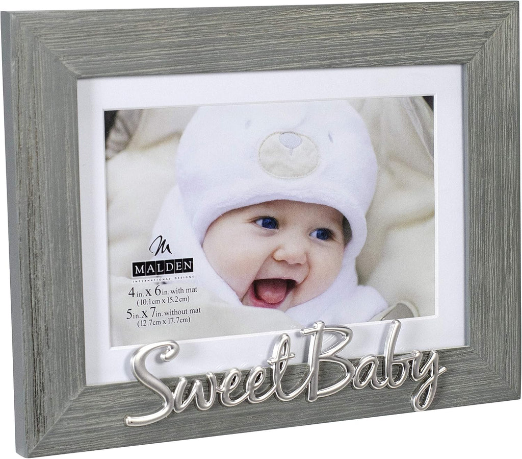 Malden International Designs Sweet Baby 4x6/5x7 Pine Picture Frame, Gray