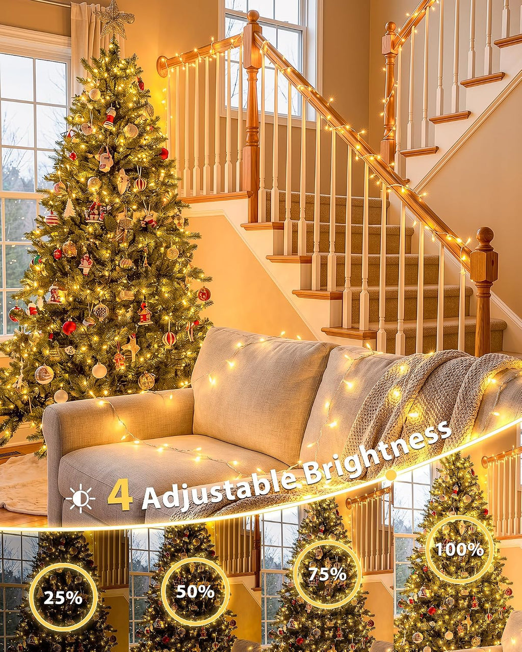 Warm White Christmas String Lights, 33FT 100 LED Fairy Lights Indoor