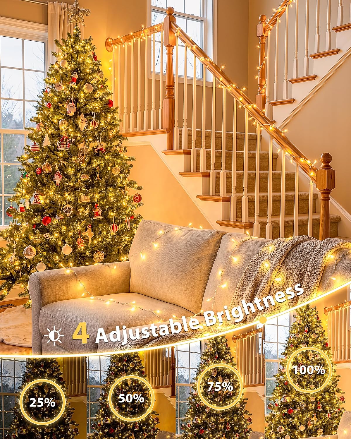 Warm White Christmas String Lights, 33FT 100 LED Fairy Lights Indoor