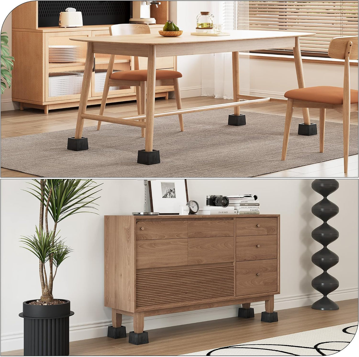 EasyPAG Bed Risers 3 inch Heavy Duty, Elevate Height 2 inch, Wood Furniture Risers for Couch Table Desk, Support 2200 Lbs, 1-inch Deep Anti-Fall Edge Bed Lifts with Non-Slip Pads, 4 Pack, Black