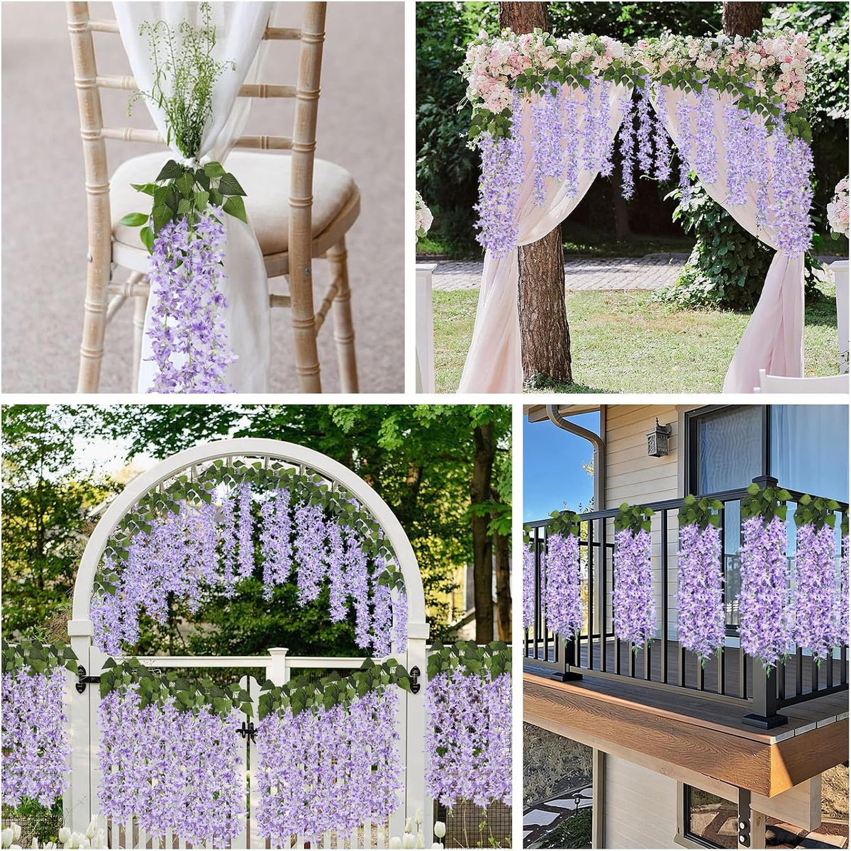 RECUTMS Artificial Silk Lilac Purple Flowers Garland 8Pcs-24Branches 33.5in