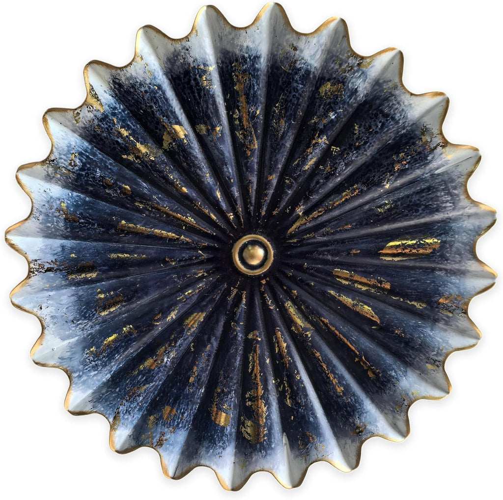 Metal Wall Flower Art Decor,13.6'' 3D Gradual Blue Floral Sculpture