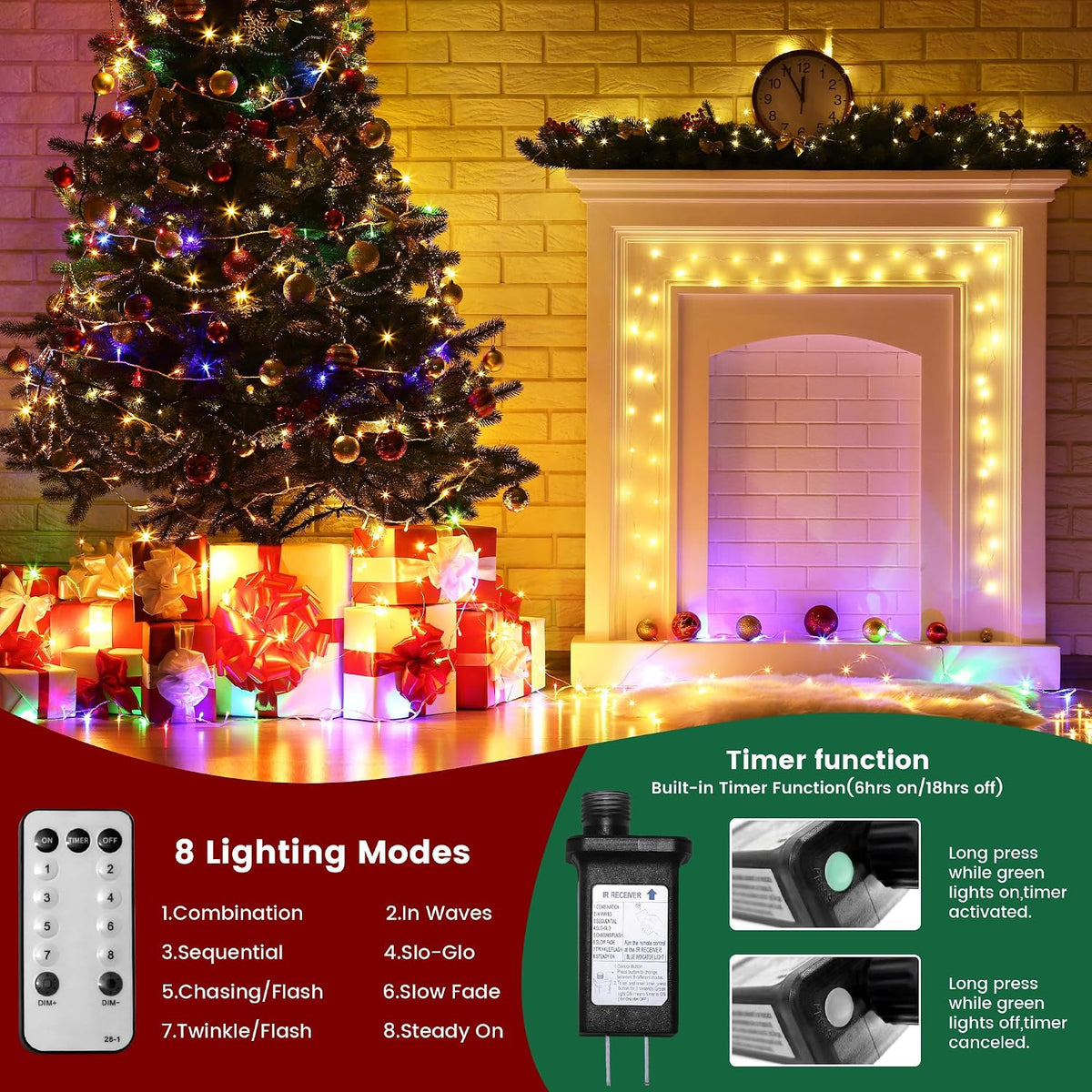 Christmas Lights Outdoor, 66ft Warm White Christmas String Lights - Remote