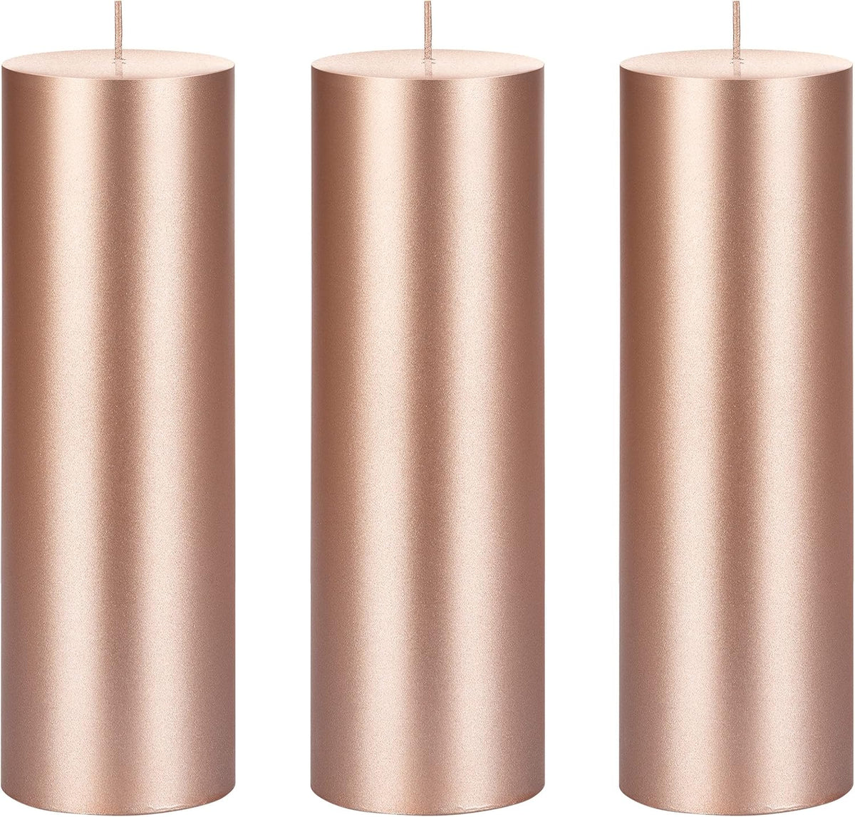 Mega Candles 3 pcs Unscented Solid Rose Gold Pillar Candles, Hand Poured Premium Wax Candle 3 Inch x 9 Inch, Home Décor, Spas, Weddings, Occasions, Party, Centerpieces, Holidays, Vigils, Prayers