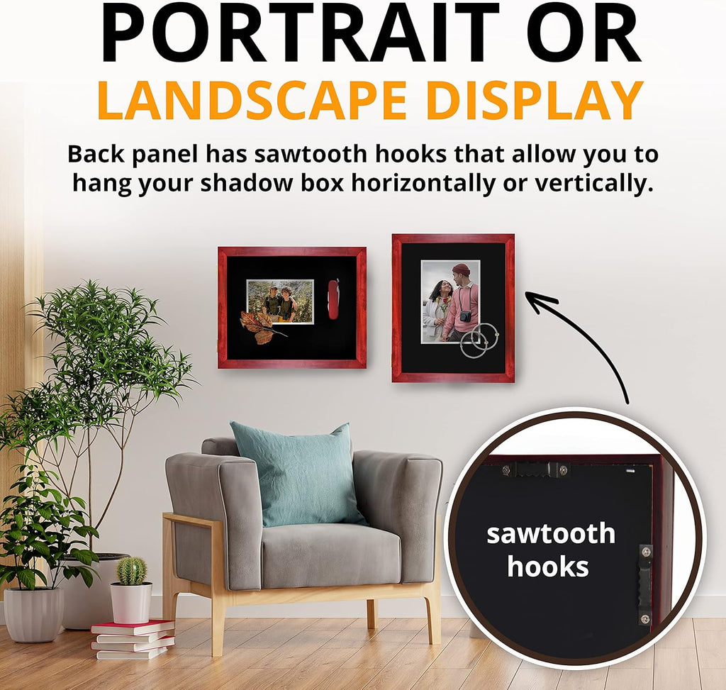 12x15 Large Shadow Box Frame, Deep Display Case, Red, Picture Frame, Graduation Cap, Military , Wedding Wood Frame
