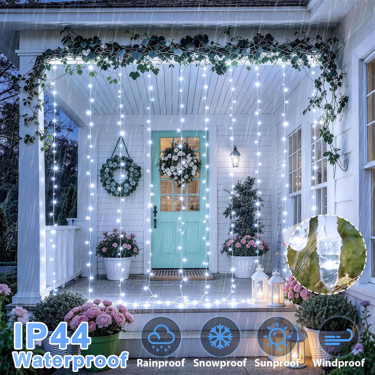 JMEXSUSS 900LED Curtain Lights, White Christmas Lights, 9.5x29.5ft