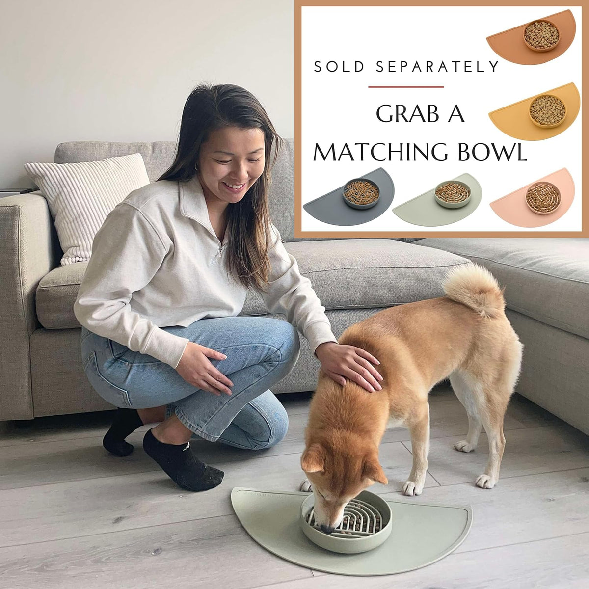Silicone Dog Food Mat - Pet Placemat, 21" x 10.5" Deep, Medium - Sage Green