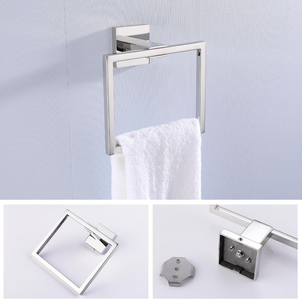 LANC Hand Towel Rings for Bathroom Wall Mount Chrome Polished Square Hand Towel Holder for Lavatory Bathroom Hardware Accessories Stainless Steel Modern Style Shower Towel Towel Racks Hanger, A8896CP
