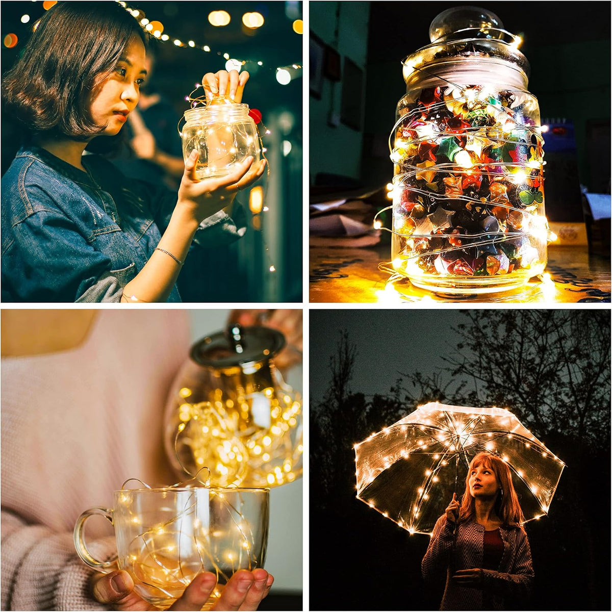 SmilingTown Fairy Lights Battery Operated Starry Firefly Silvery Wire String Lights 15 Pack 7.2ft 20 LED Jar Table Centerpiece for Wedding Christmas Halloween Party Decoration (Warm White)
