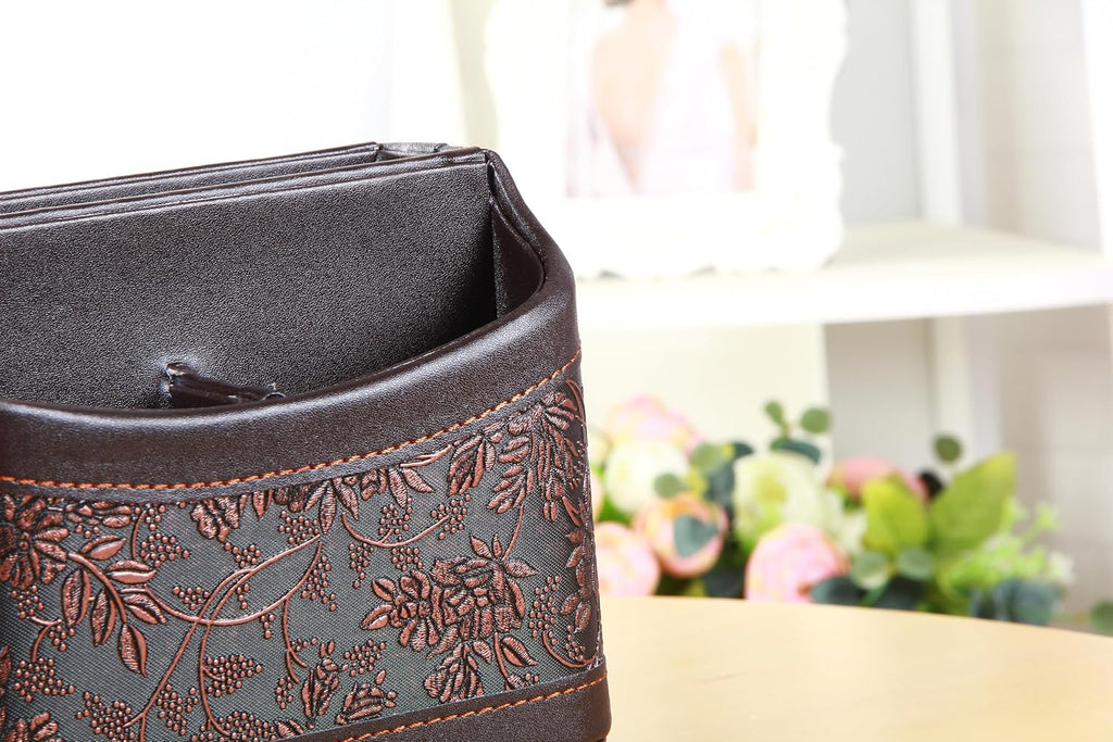 PU Leather Remote Control Organizer with 360° Spinning Design,Desk Organizer for TV Remote,Phone,Pen,Glasse,Mail,Tablet,Calculator,Controller-Home & Office Storage Caddy (Antique Brown)