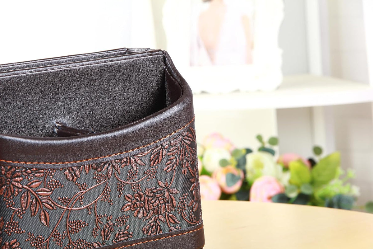 PU Leather Remote Control Organizer with 360° Spinning Design,Desk Organizer for TV Remote,Phone,Pen,Glasse,Mail,Tablet,Calculator,Controller-Home & Office Storage Caddy (Antique Brown)