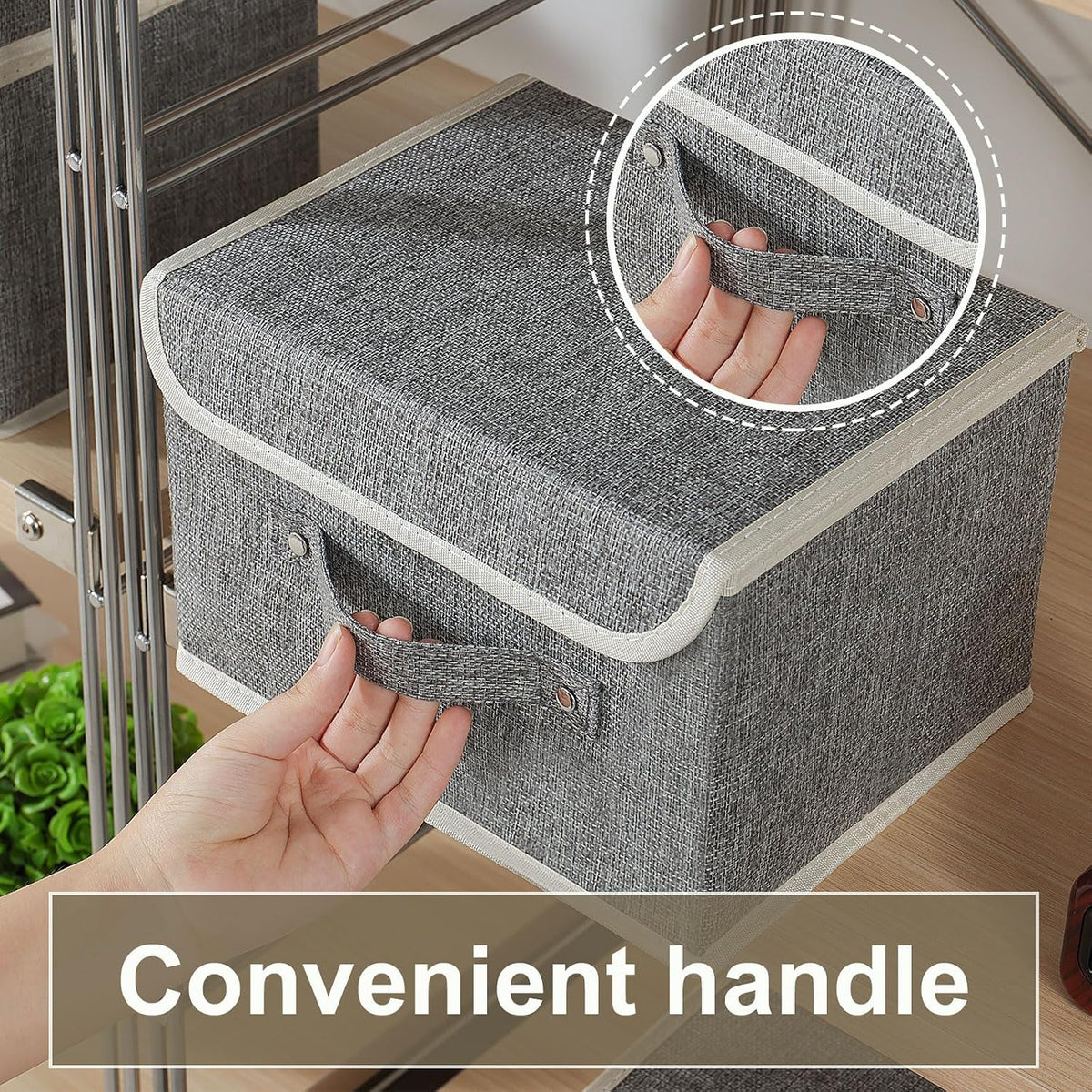 Foldable Fabric Storage Cubes with Lids,Grey 10.2x7.9x6.7in,1 Pack