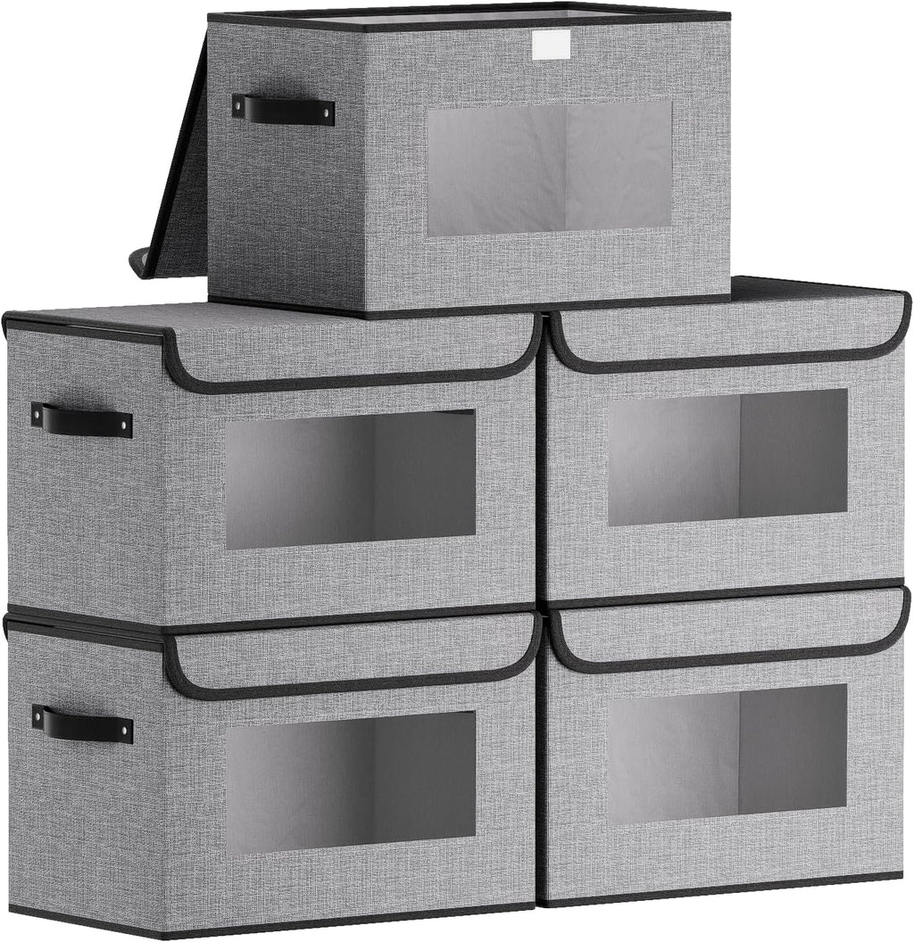 Gray Storage Baskets with Lid,Closet Bin,15x9.8x9.8in,5Pack