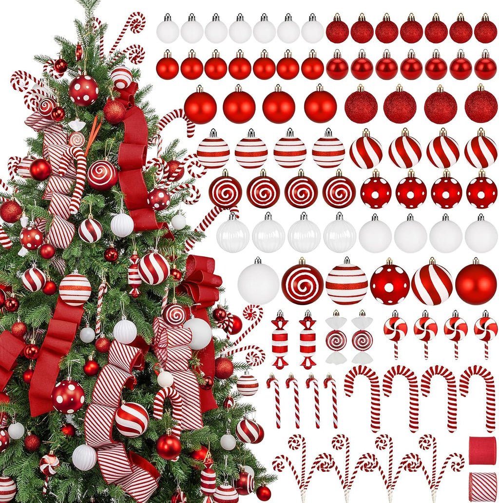 88 Pcs Candy Cane Red and White Christmas Tree Ornaments Set