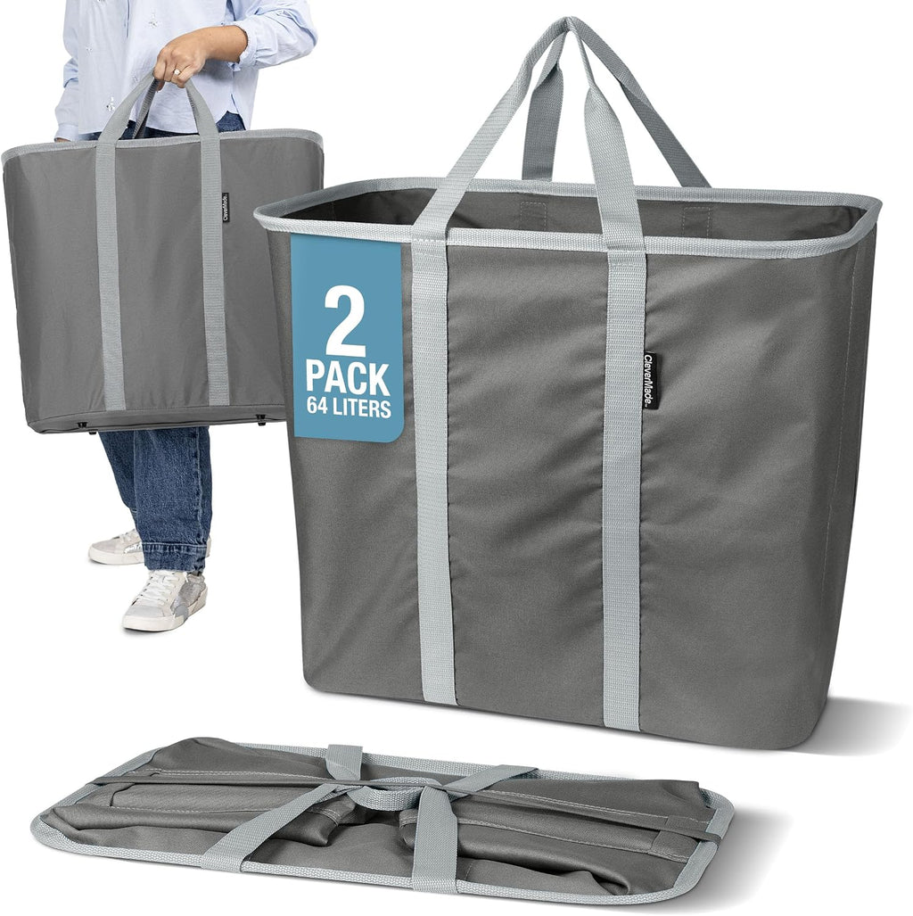 CleverMade Collapsible Laundry Baskets, 64L Caddy 2 Pack, Charcoal