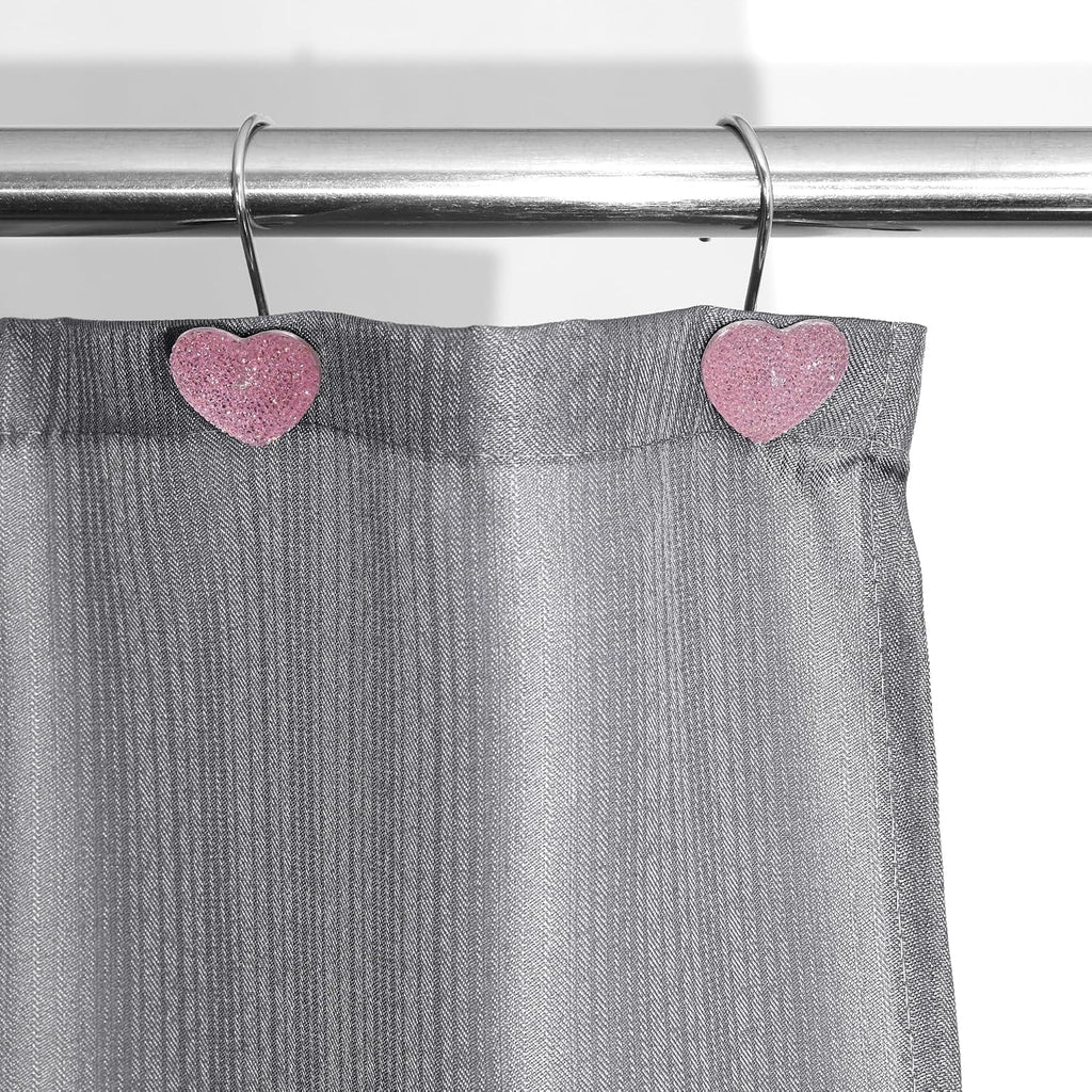 Pink Bling Shower Curtain Hooks: Cute Heart Bathroom Curtain Rings, 12Pcs
